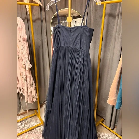 Anthropologie Hutch Amara Corset Pleated Tulle Fit & Flare Midi Dress in Navy - Picture 8 of 10